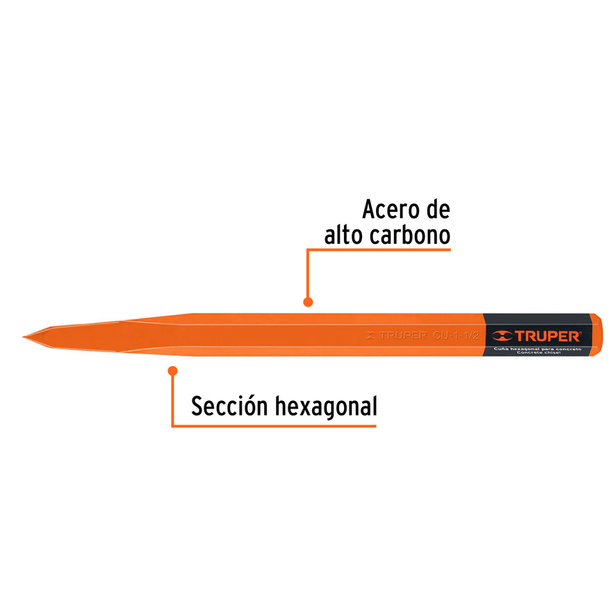 Cuña para concreto de 1-1/2', Truper Caja con 3, 13062