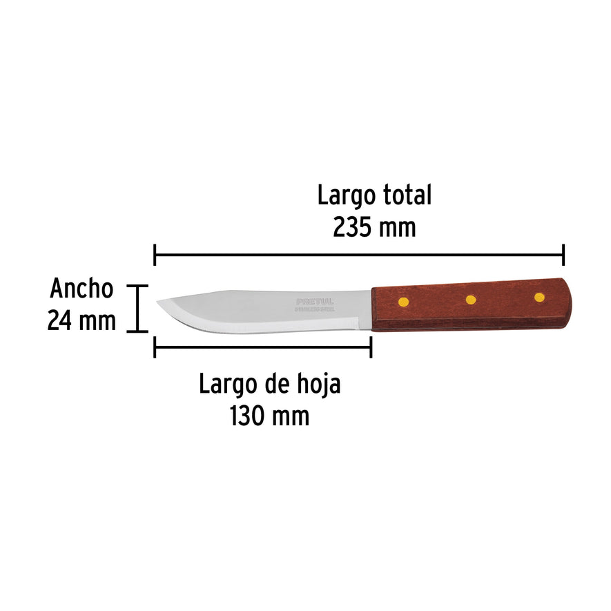 Cuchillo cebollero 5' mango de madera, Pretul Caja con 6, 23075