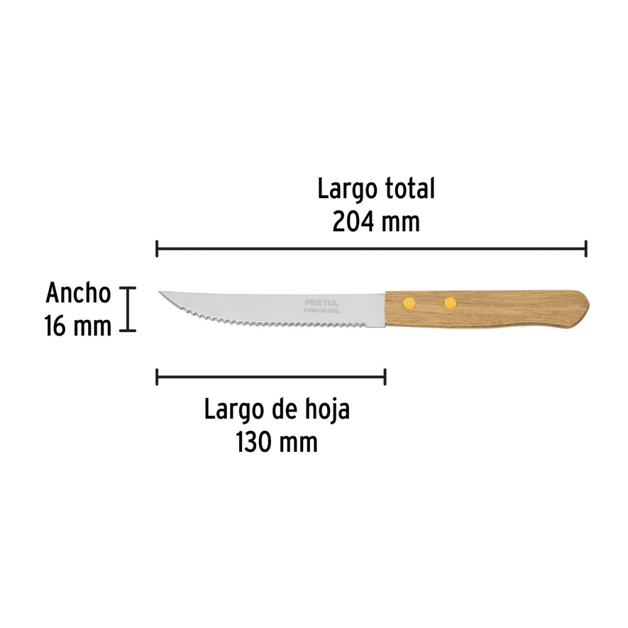Cuchillo con sierra para asado 5' mango de madera, Pretul Caja con 6, 23083