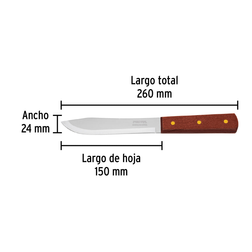 Cuchillo cebollero 6' mango de madera, Pretul Caja con 6, 23076