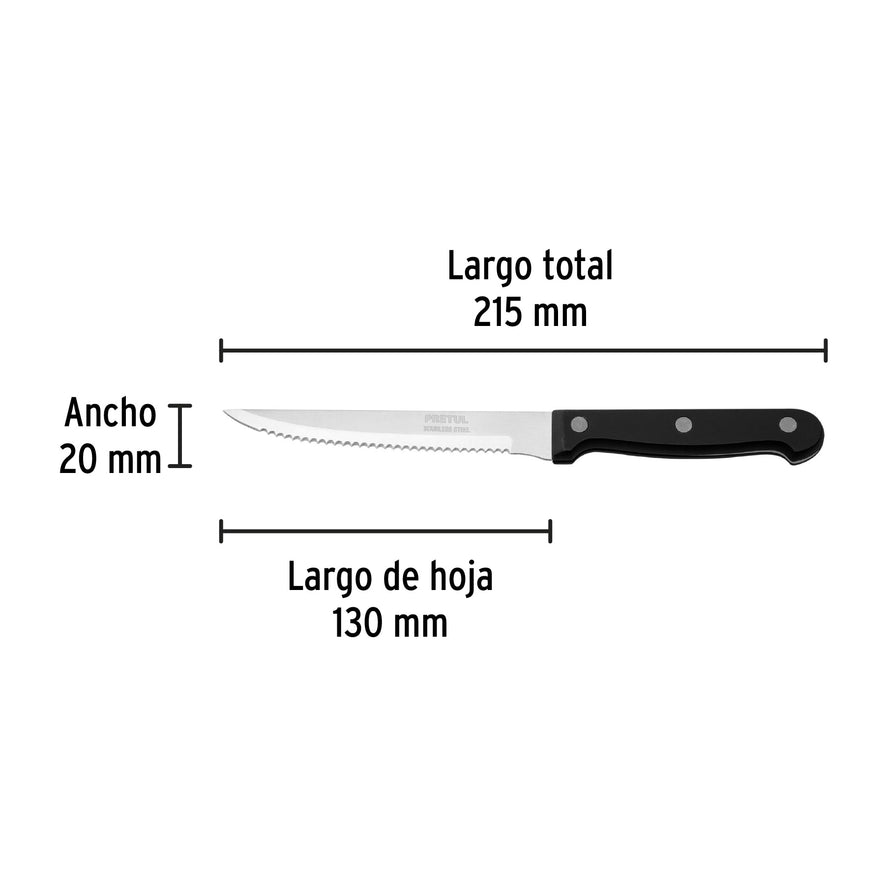 Cuchillo liso para asado 5' mango de plástico, Pretul Caja con 6, 23093