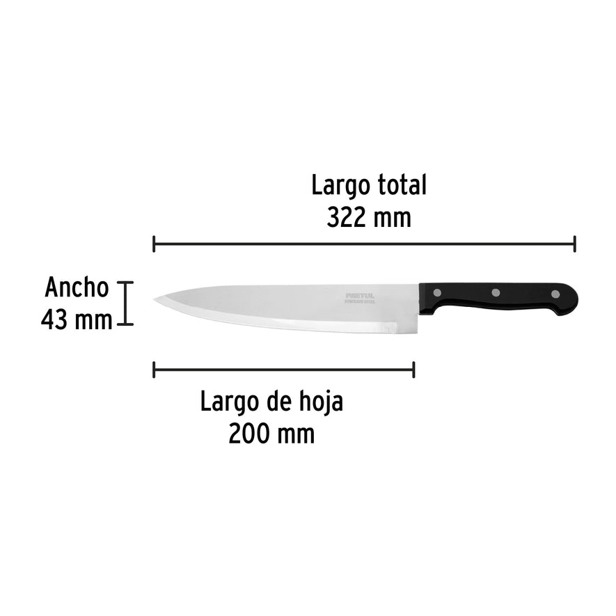 Cuchillo de chef 8' mango de polipropileno, Pretul Caja con 6, 23091