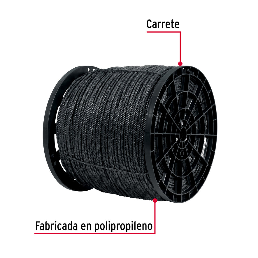 Kilo de cuerda negra de polipropileno 6 mm, carrete 20kg Caja con 20, 40763