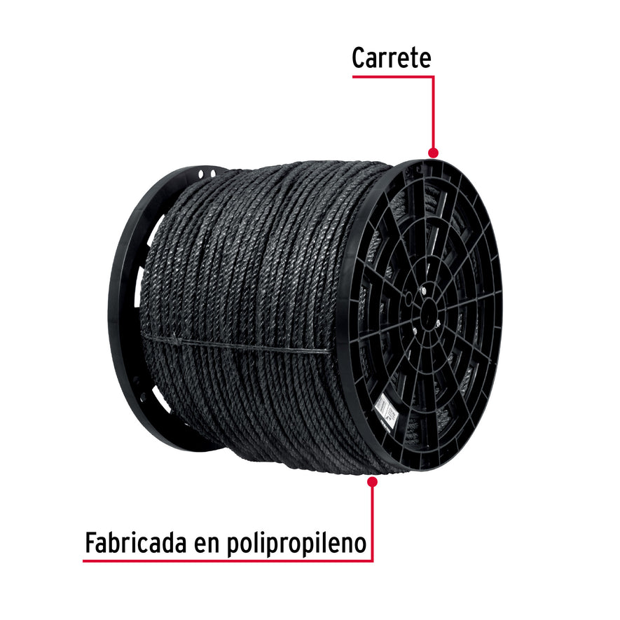 Kilo de cuerda negra de polipropileno 8 mm, carrete 20kg Caja con 20, 40764
