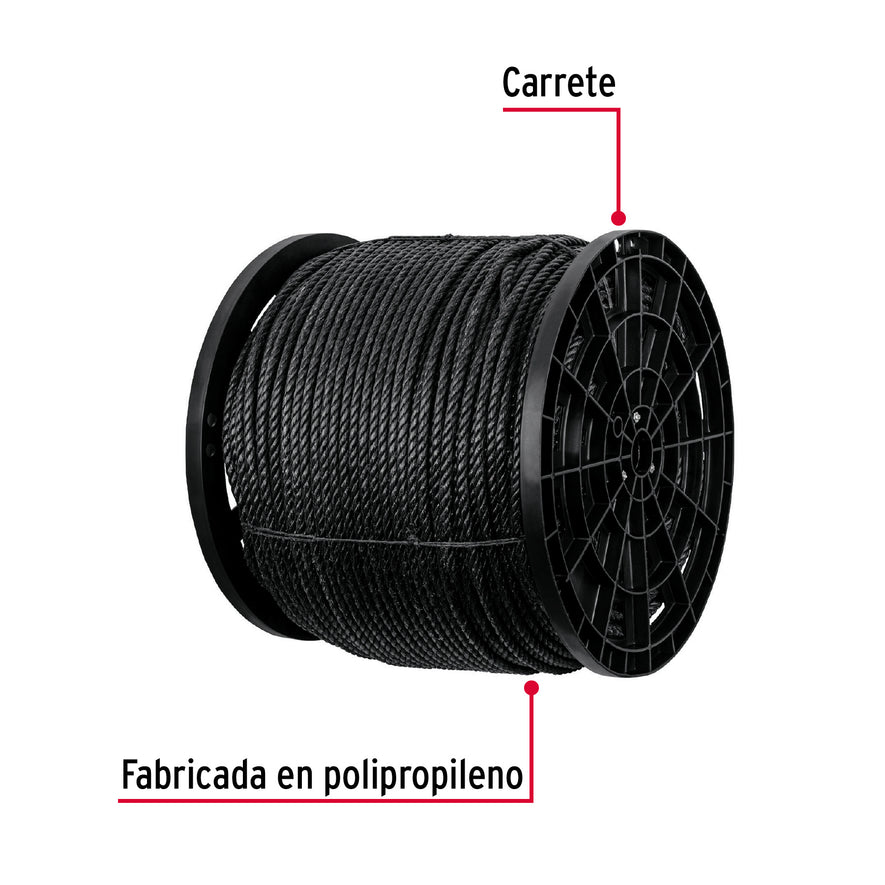 Kilo de cuerda negra de polipropileno 10 mm, carrete 20kg Caja con 20, 40765