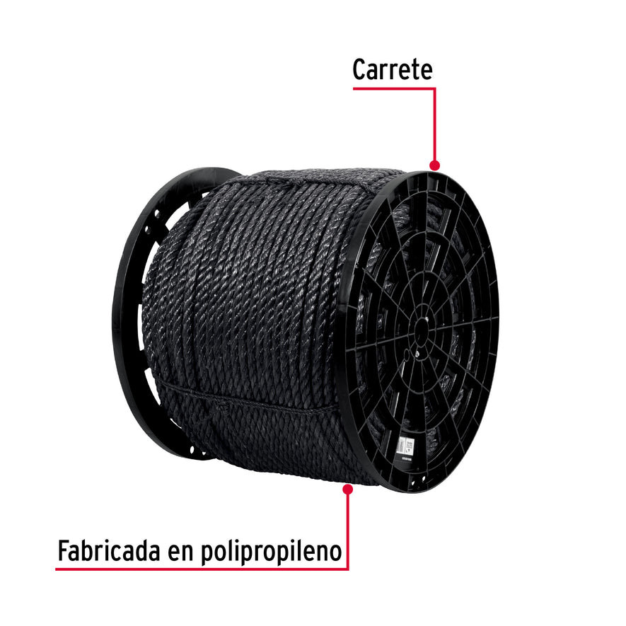 Kilo de cuerda negra de polipropileno 16 mm, carrete 30kg Caja con 30, 40768