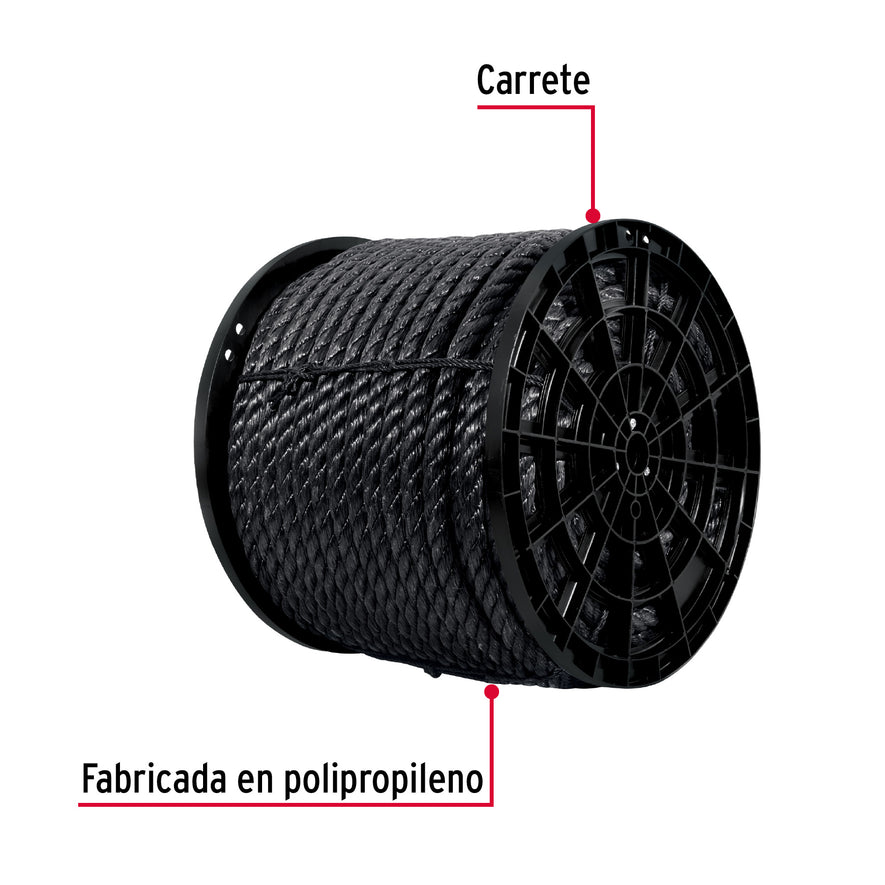 Kilo de cuerda negra de polipropileno 25 mm, carrete 30kg Caja con 30, 40770