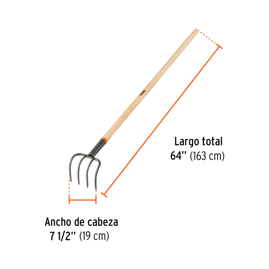 Cultivador forjado para jardín 5 dientes, mango de 60' Caja con 3, 101543