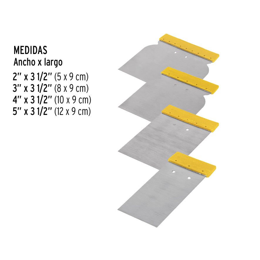 Juego de 4 cuñas con mango de plástico, Pretul Caja con 6, 24200