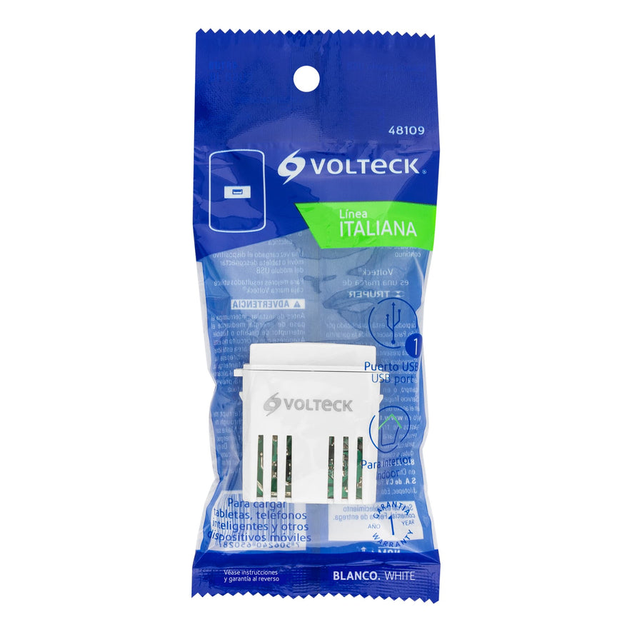 Módulo puerto USB, línea Italiana, color blanco, Volteck Caja con 3, 48109