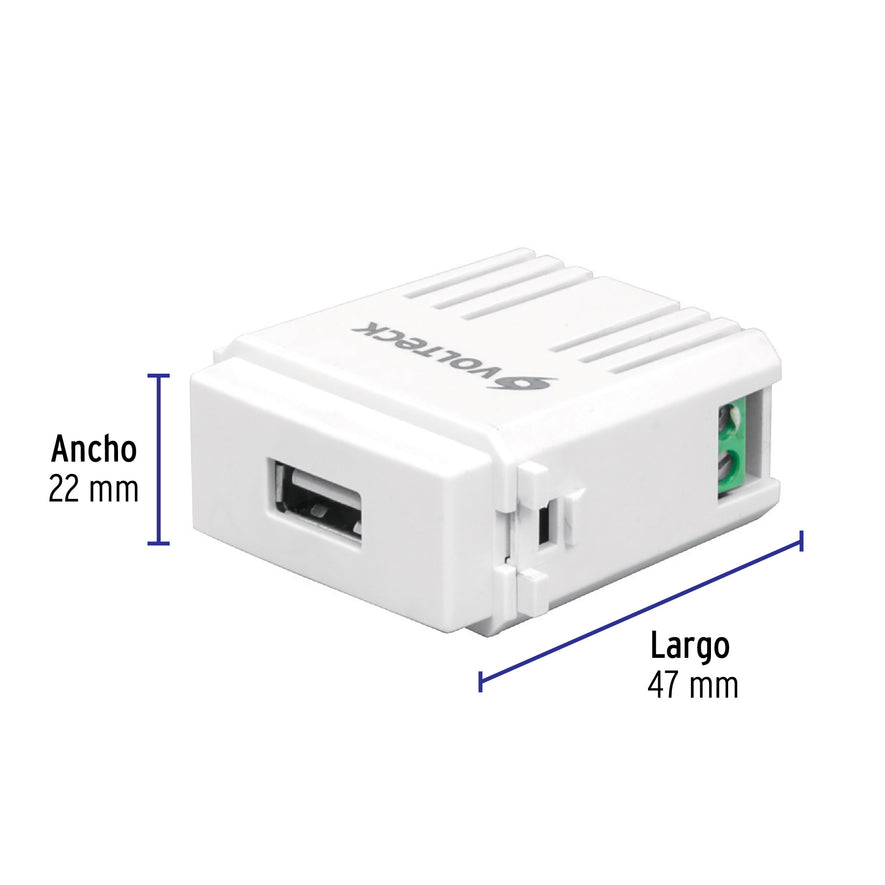 Módulo puerto USB, línea Italiana, color blanco, Volteck Caja con 3, 48109