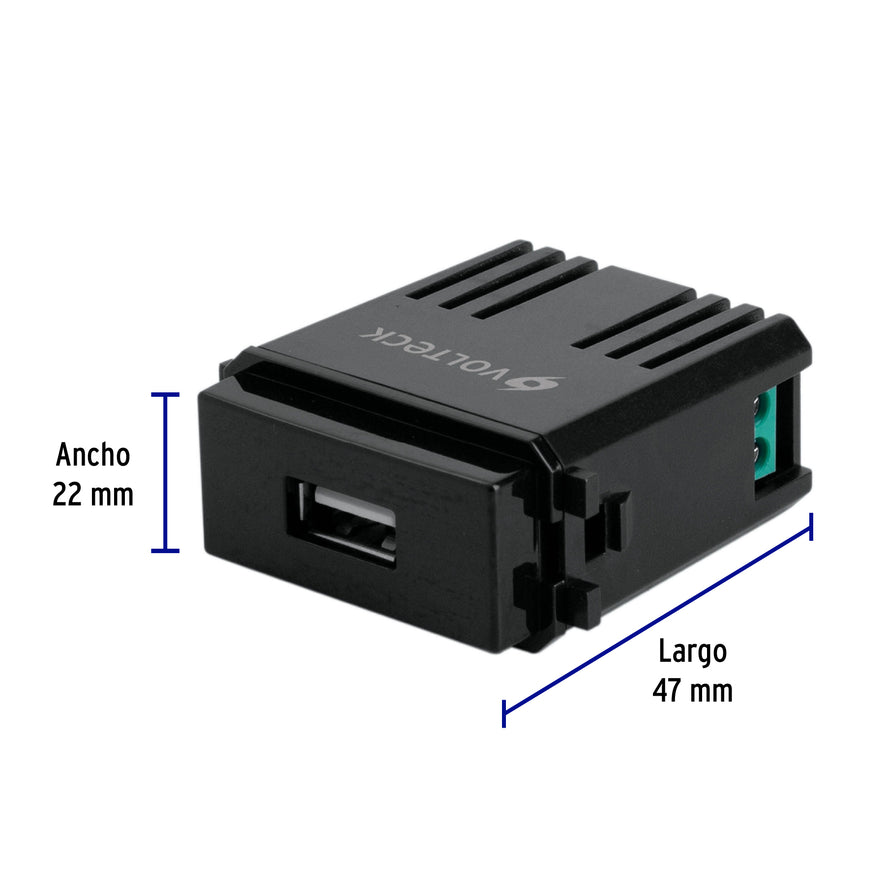 Módulo USB, línea Italiana, color negro, Volteck Caja con 3, 47603