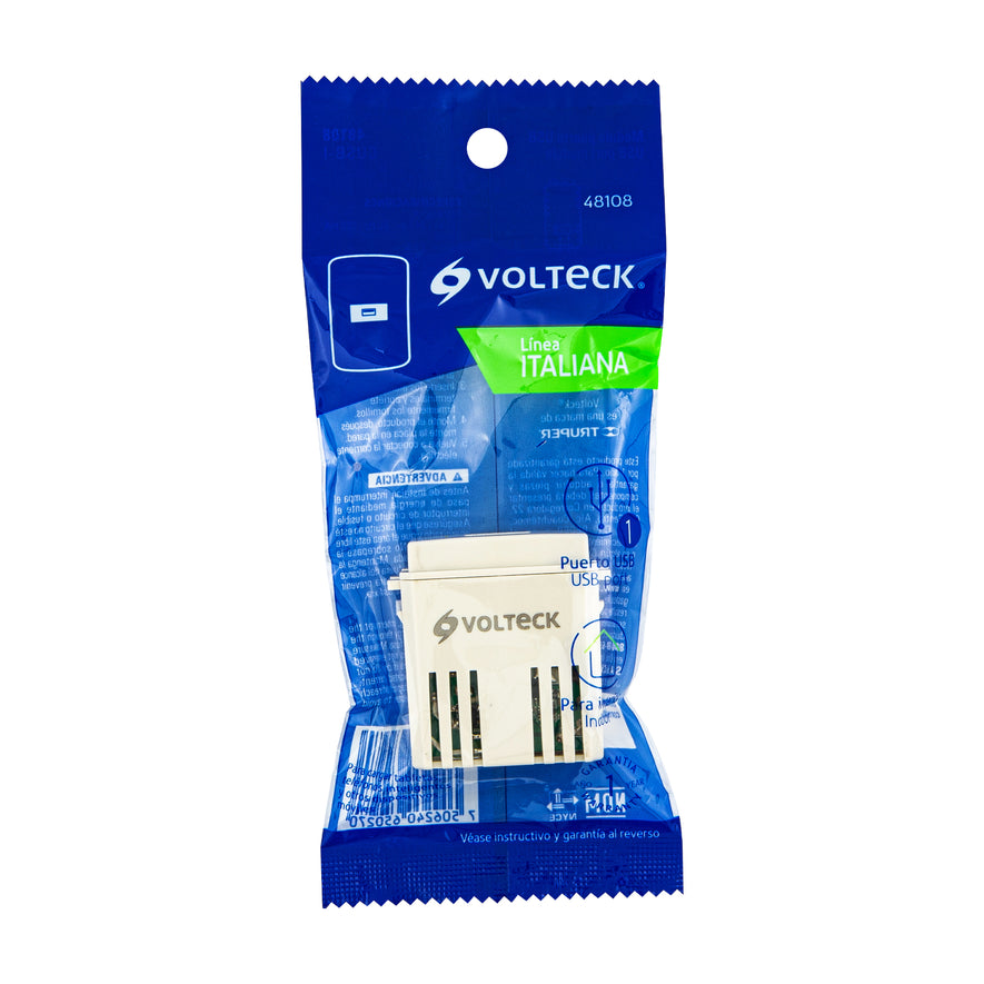 Módulo puerto USB, línea Italiana, color marfil, Volteck Caja con 3, 48108