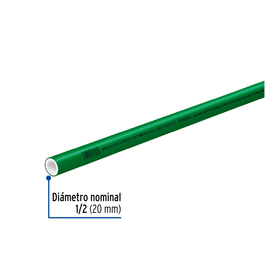 Tubo de 1/2' de PPR hidráulico de 4 m, Foset Caja con 10, 49897