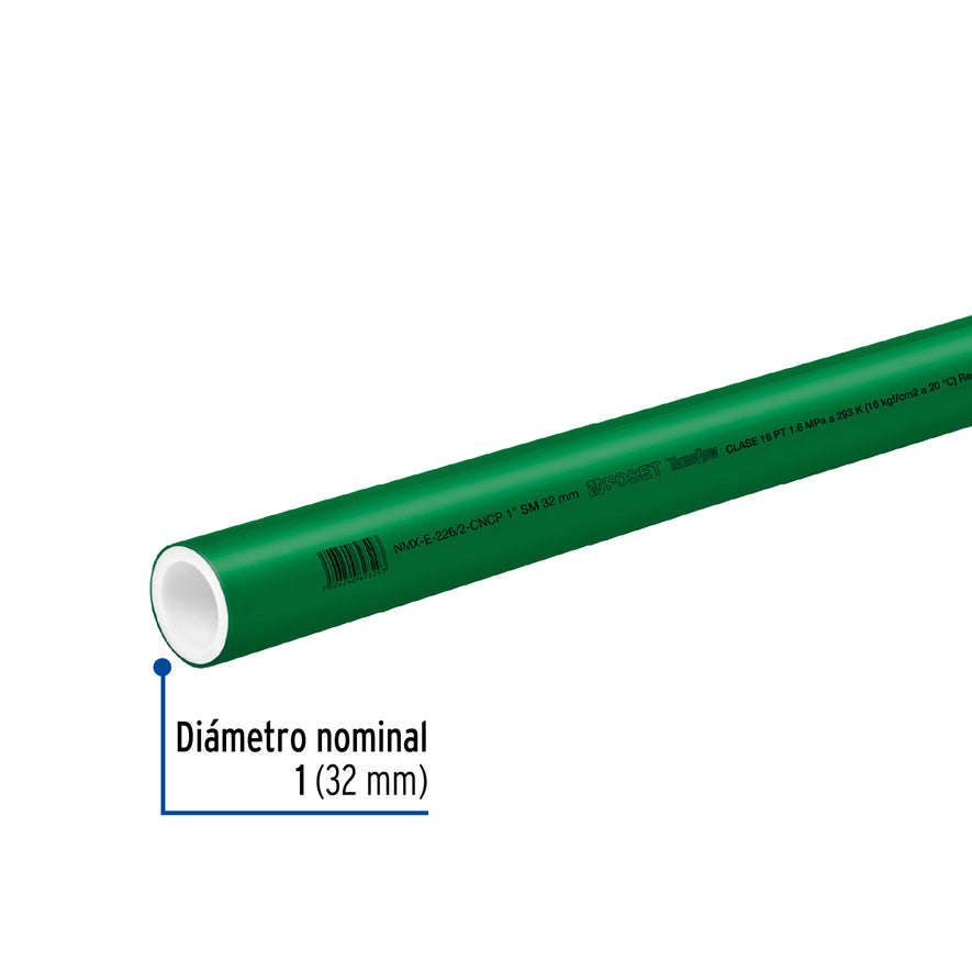 Tubo de 1' de PPR hidráulico de 4 m, Foset Caja con 5, 49899