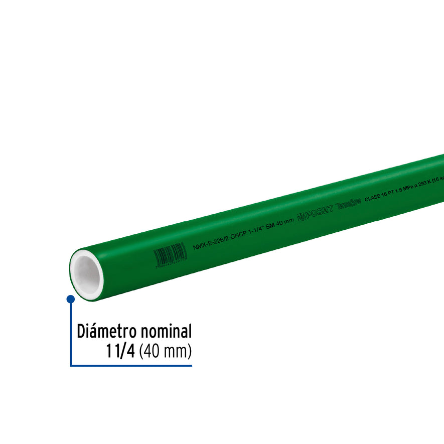 Tubo de 1-1/4' de PPR hidráulico de 4 m, Foset Caja con 5, 45444