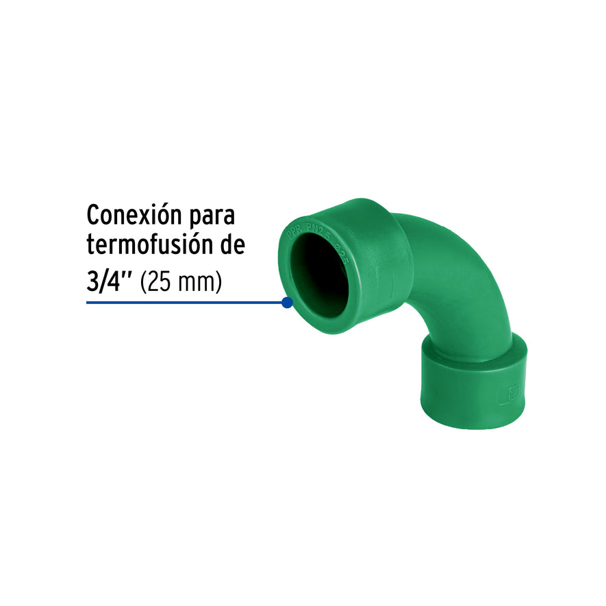 Curva 90° de PPR 1' x 1/2', Foset Termoflow Caja con 10, 45262