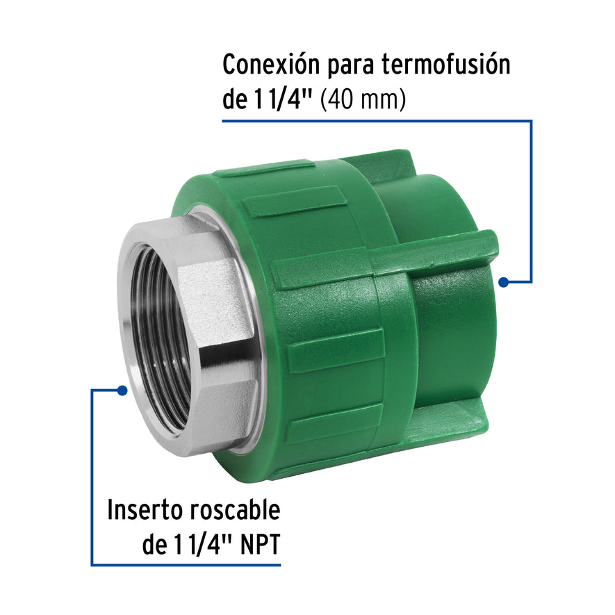 Adaptador PPR 1-1/4' hembra con inserto metálico, Foset Caja con 4, 45453