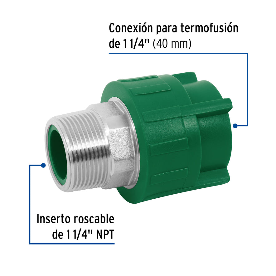 Adaptador PPR 1-1/4' macho con inserto metálico, Foset Caja con 4, 45450