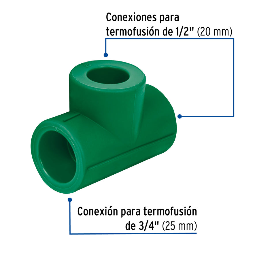 Tee reducida de PPR 3/4' x 1/2' x 1/2', Foset Caja con 10, 49843