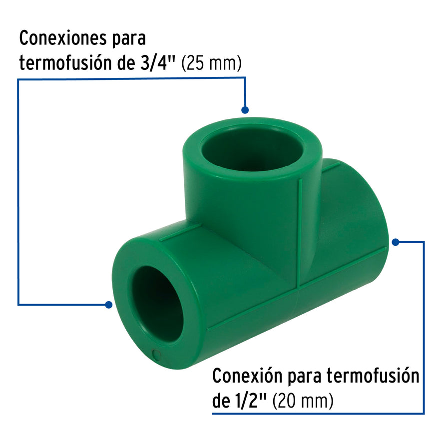 Tee reducida de PPR 3/4' x 1/2' x 3/4', Foset Caja con 10, 49845
