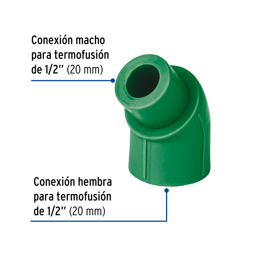 Codo 45° PPR, 1/2', macho-hembra, Foset Caja con 10, 45553