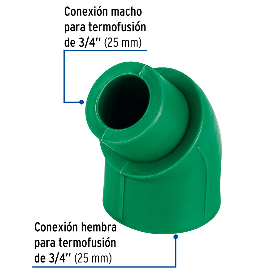 Codo 45° PPR, 3/4', macho-hembra, Foset Caja con 10, 45554