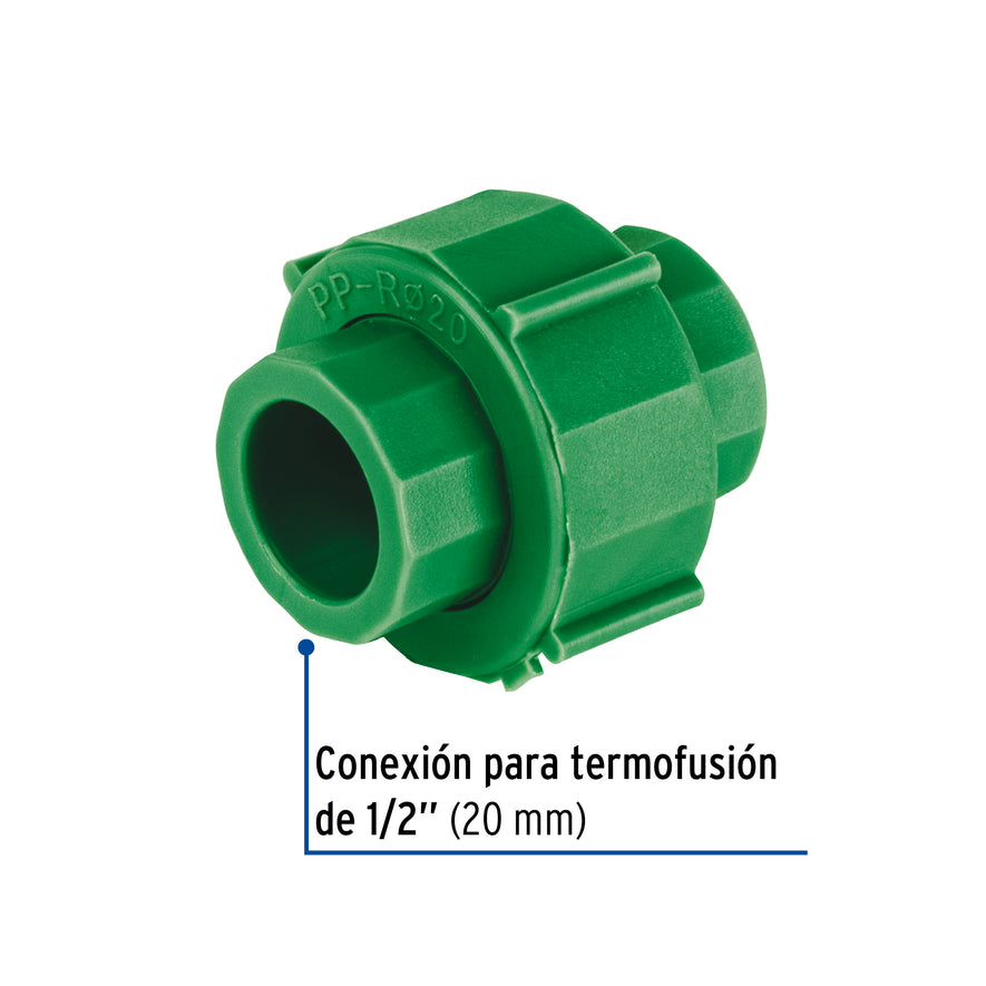 Tuerca unión PPR, plástica, 1/2', Foset Caja con 10, 45556