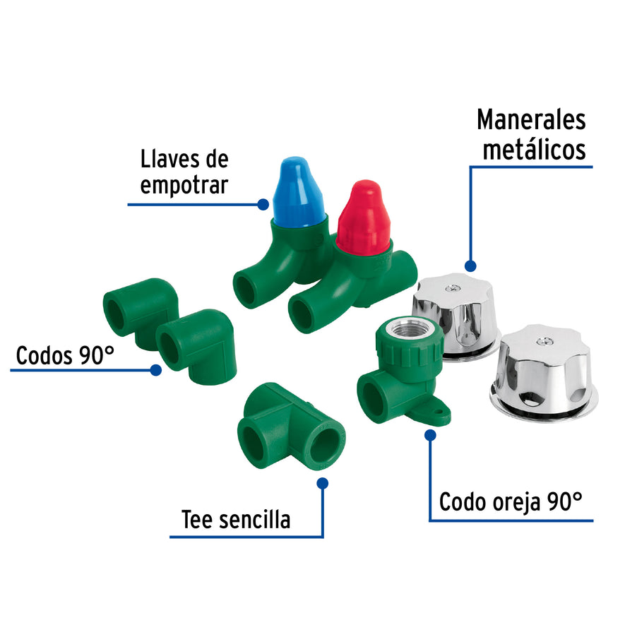 KIT PPR para instalación regadera, con manerales, Foset, 46035