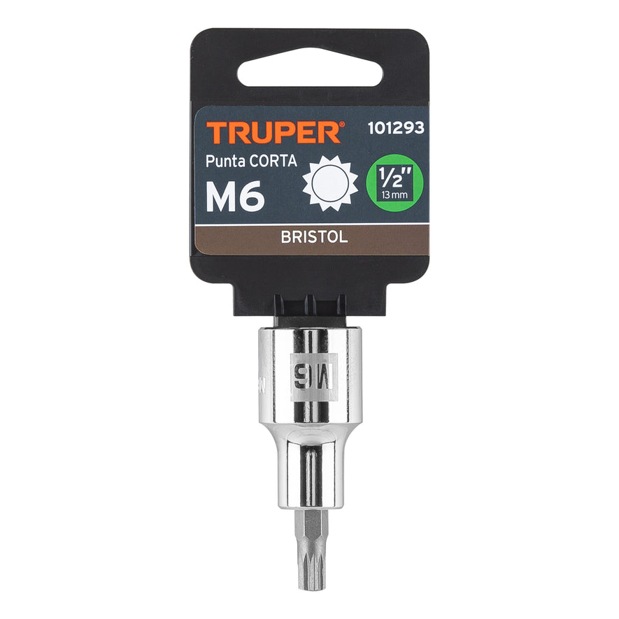 Dado punta corta bristol M6, cuadro 1/2', Truper Caja con 6, 101293