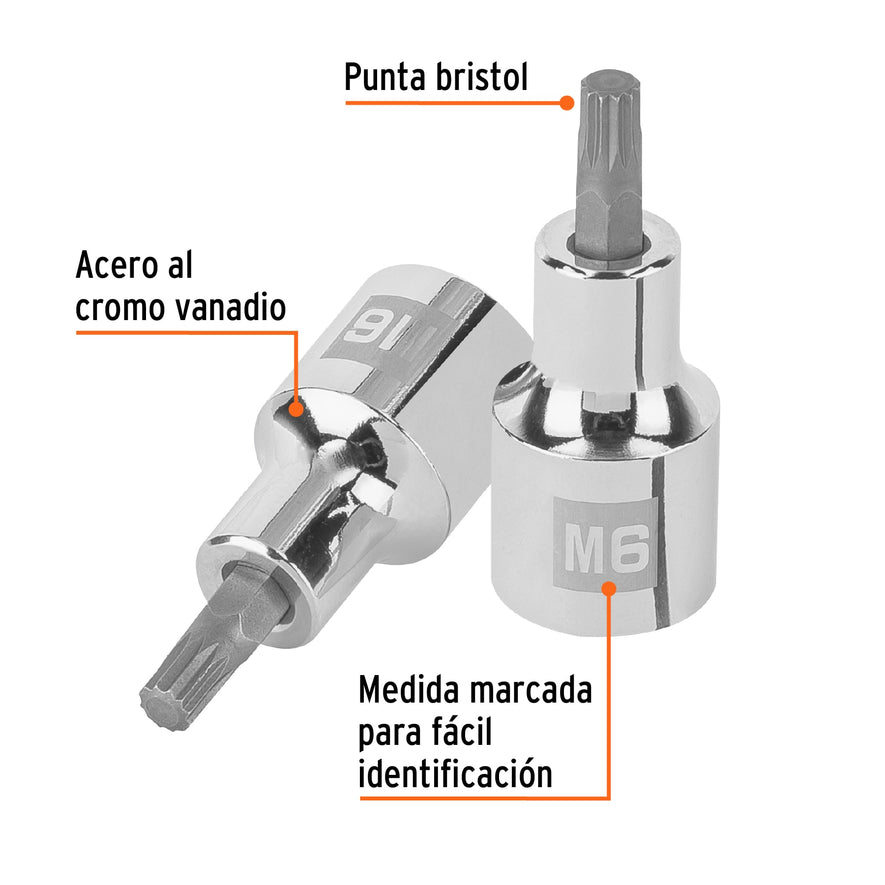 Dado punta corta bristol M6, cuadro 1/2', Truper Caja con 6, 101293