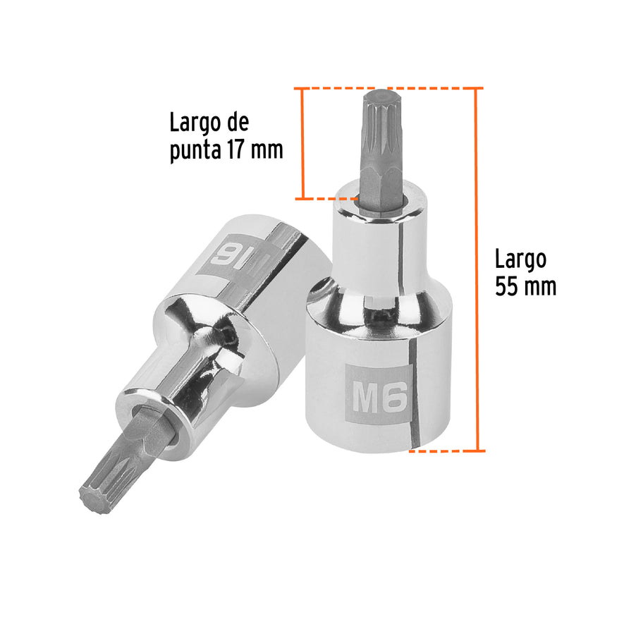 Dado punta corta bristol M6, cuadro 1/2', Truper Caja con 6, 101293