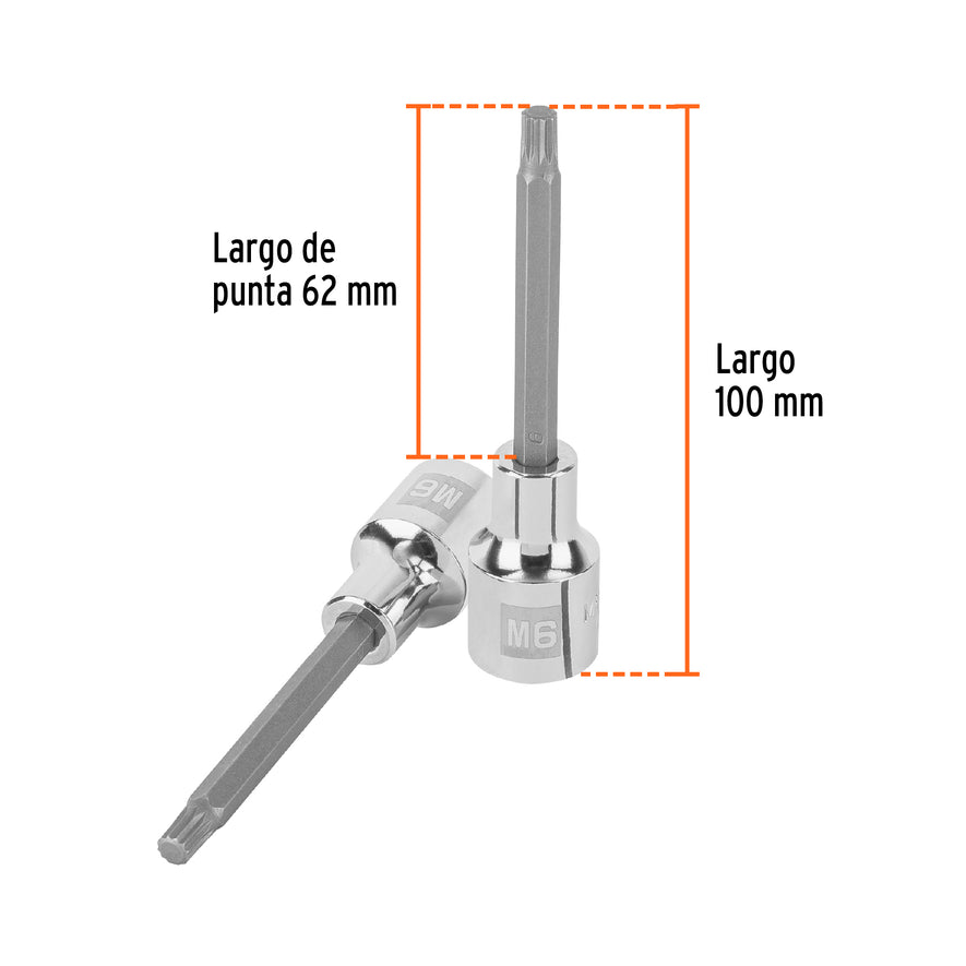 Dado punta larga bristol M6, cuadro 1/2', Truper Caja con 6, 101249