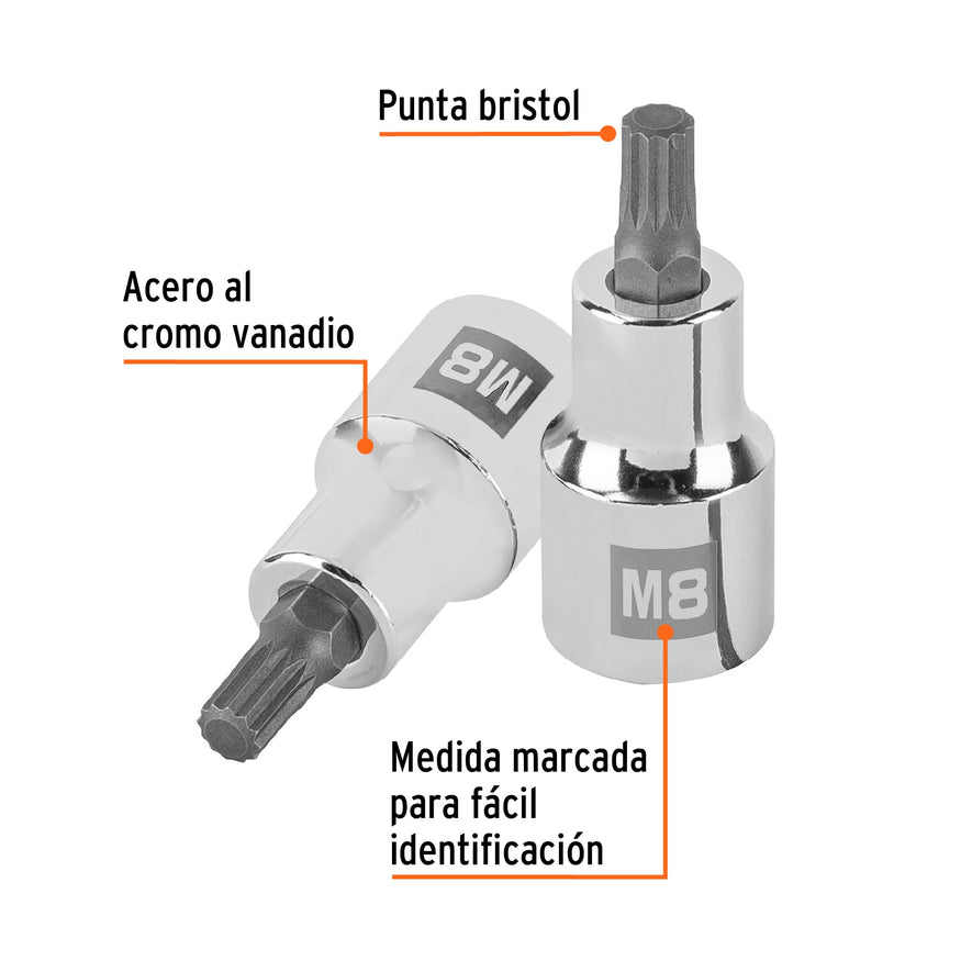 Dado punta corta bristol M8, cuadro 1/2', Truper Caja con 6, 101294