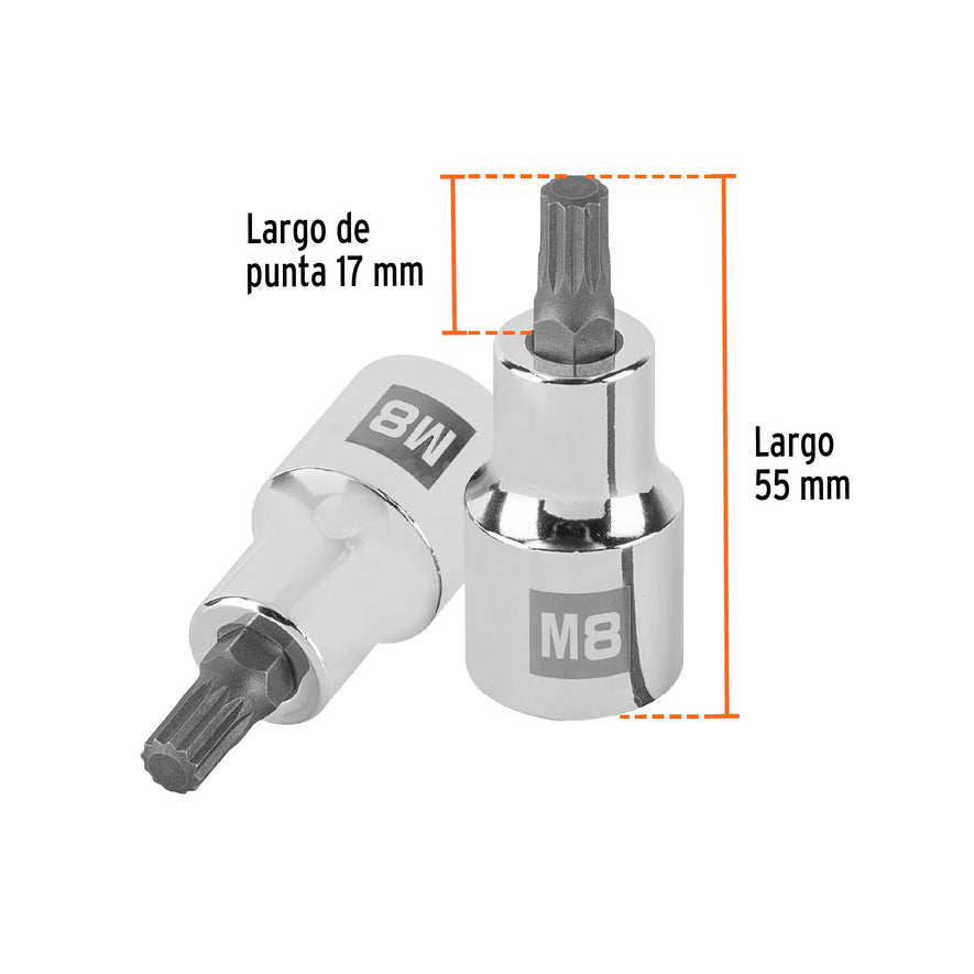 Dado punta corta bristol M8, cuadro 1/2', Truper Caja con 6, 101294