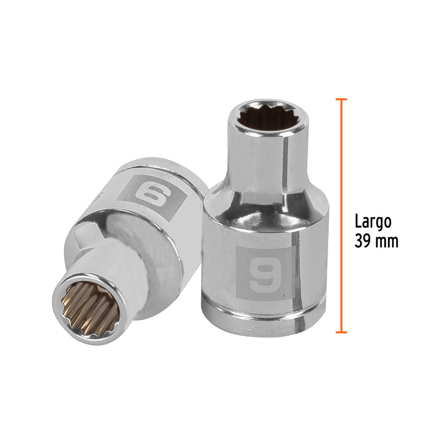 Dado de 9 mm, 12 puntas, cuadro 1/2', Truper Caja con 6, 13523