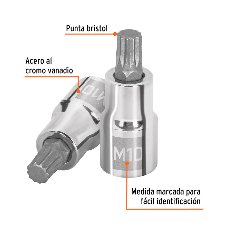Dado punta corta bristol M10, cuadro 1/2', Truper Caja con 6, 101295