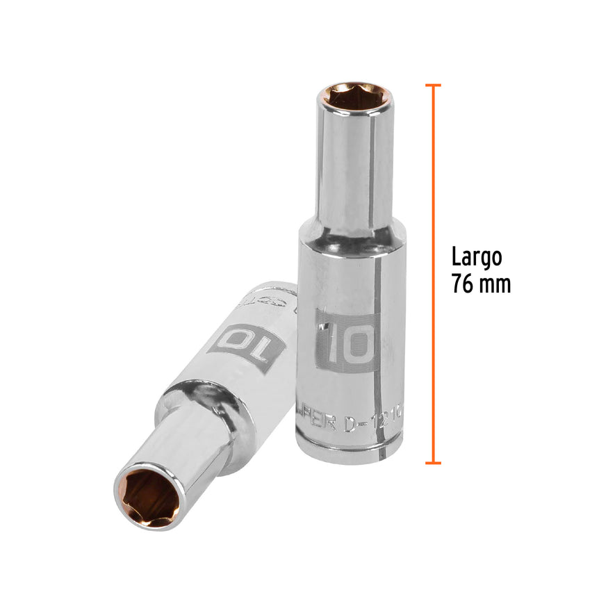Dado largo de 10 mm, 6 puntas, cuadro 1/2', Truper Caja con 6, 13350