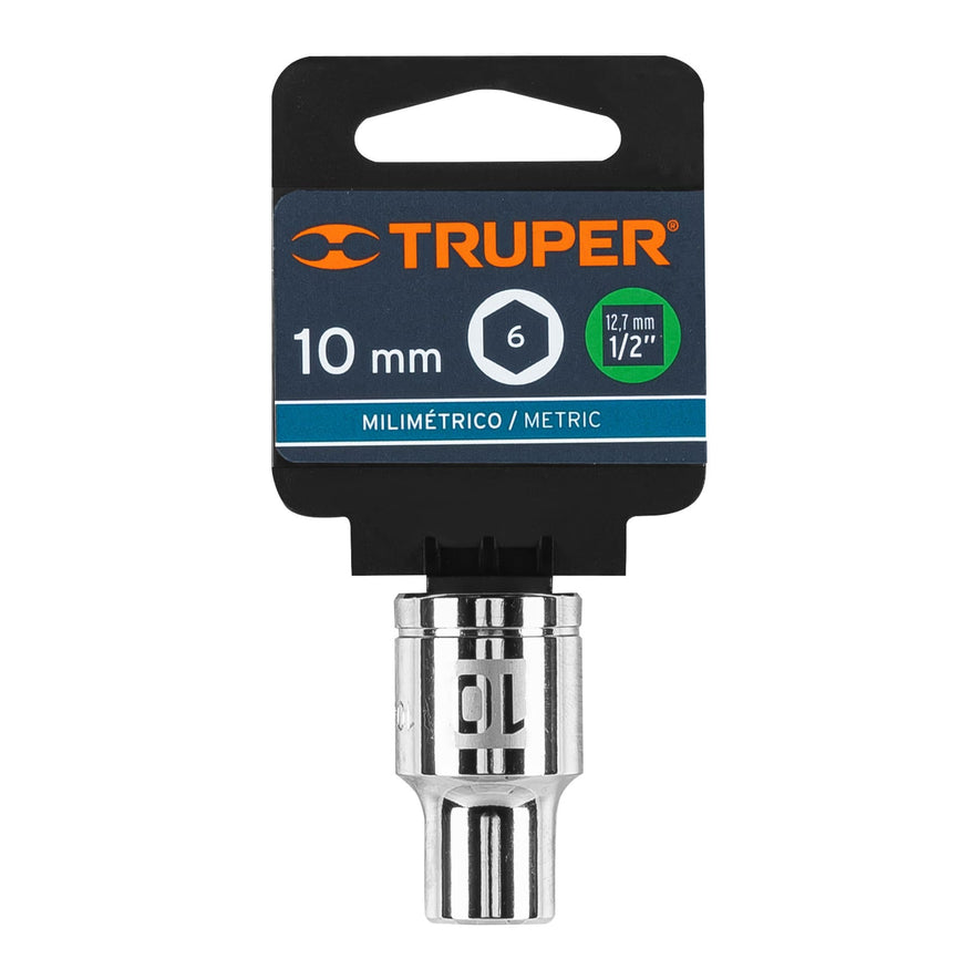 Dado de 10 mm, 6 puntas, cuadro 1/2', Truper Caja con 6, 13260