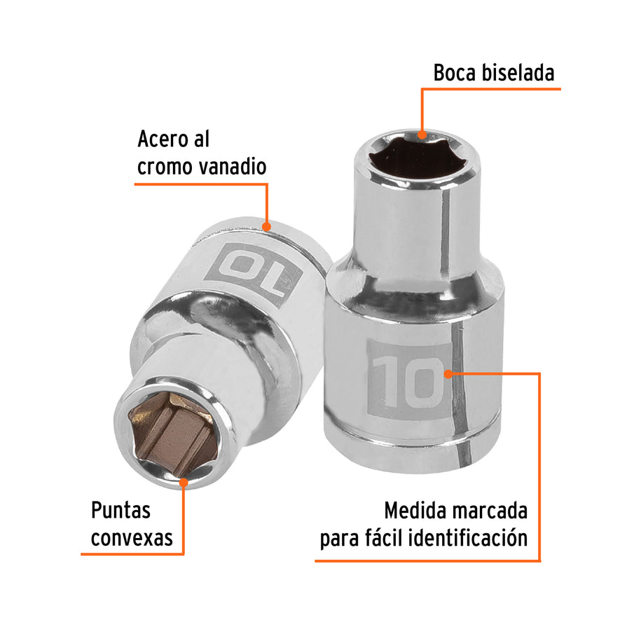 Dado de 10 mm, 6 puntas, cuadro 1/2', Truper Caja con 6, 13260