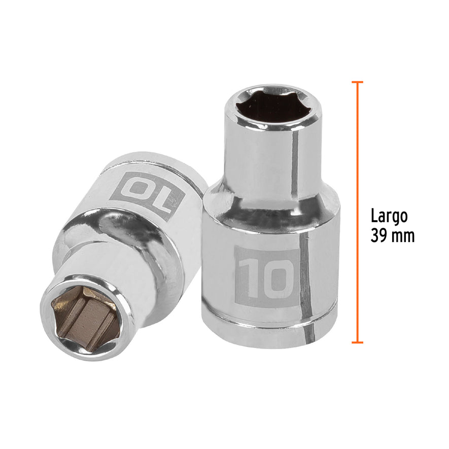 Dado de 10 mm, 6 puntas, cuadro 1/2', Truper Caja con 6, 13260