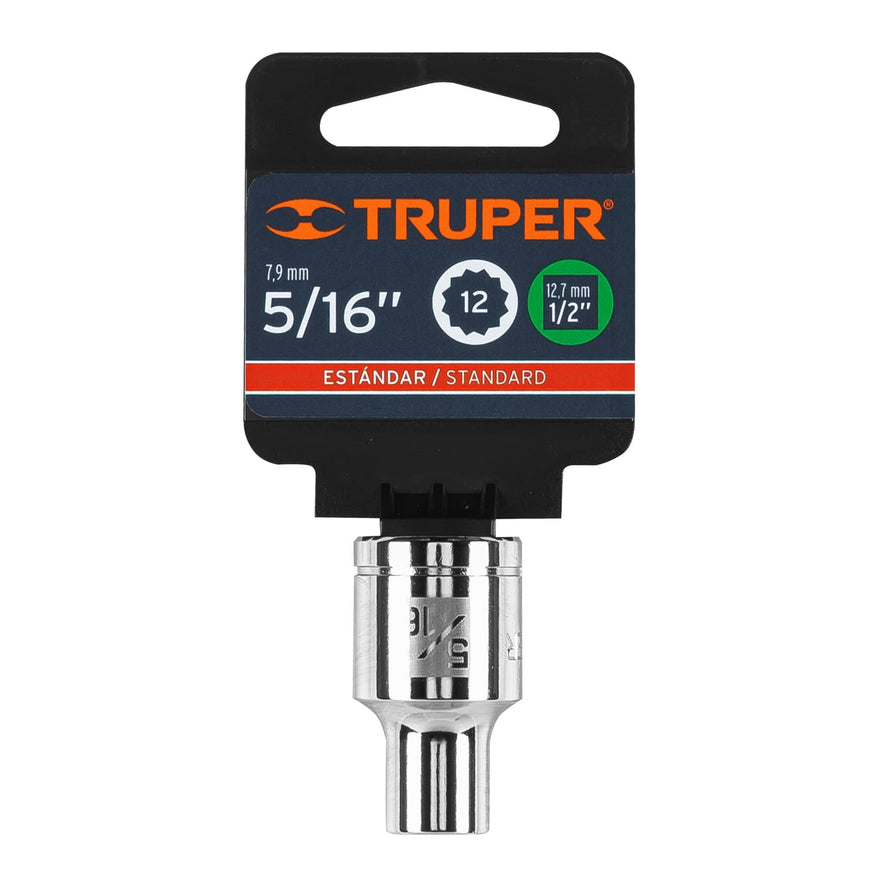 Dado de 5/16', 12 puntas, cuadro 1/2', Truper Caja con 6, 13299