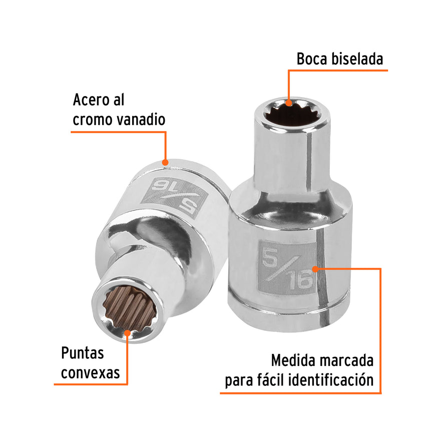 Dado de 5/16', 12 puntas, cuadro 1/2', Truper Caja con 6, 13299
