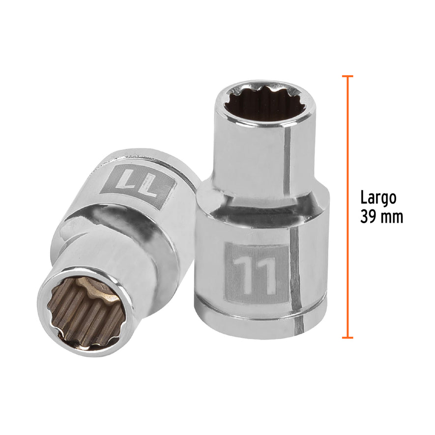 Dado de 11 mm, 12 puntas, cuadro 1/2', Truper Caja con 6, 13525