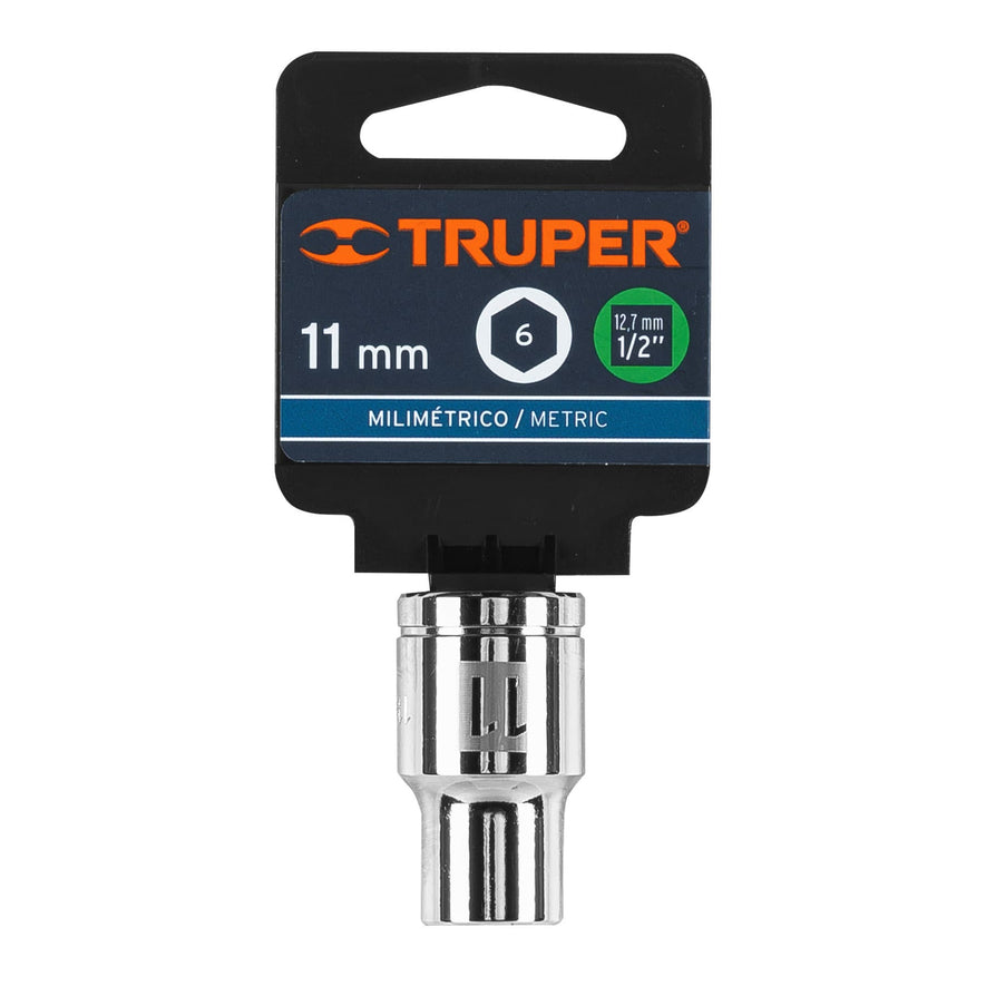 Dado de 11 mm, 6 puntas, cuadro 1/2', Truper Caja con 6, 13261