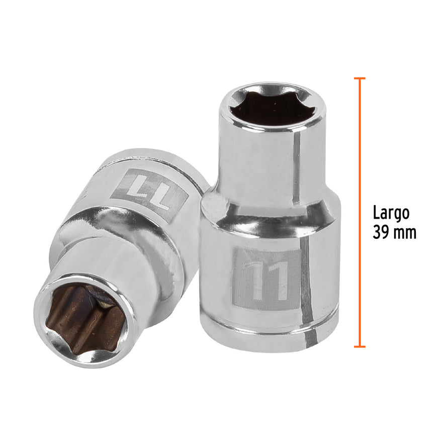 Dado de 11 mm, 6 puntas, cuadro 1/2', Truper Caja con 6, 13261