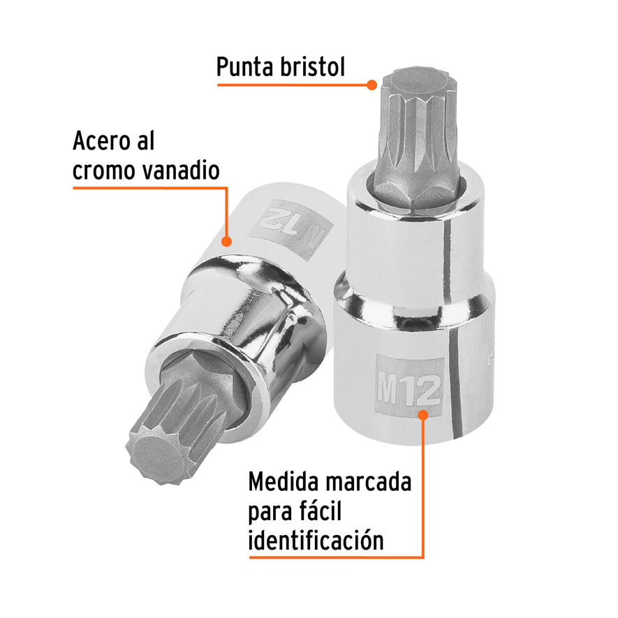 Dado punta corta bristol M12, cuadro 1/2', Truper Caja con 6, 101274