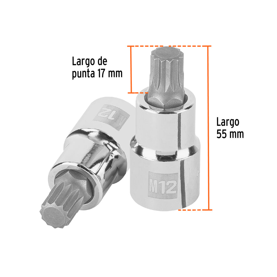 Dado punta corta bristol M12, cuadro 1/2', Truper Caja con 6, 101274