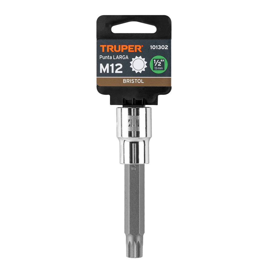 Dado punta larga bristol M12, cuadro 1/2', Truper Caja con 6, 101302