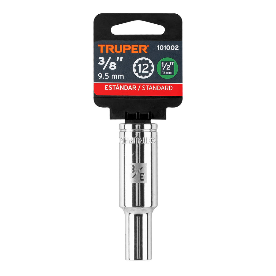 Dado largo de 3/8' 12 puntas, cuadro 1/2', Truper Caja con 6, 101002